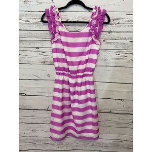 Lilly Pulitzer Women's Danna Swiss Dot Pansy Purple Awning Stripe Dress Size Sma